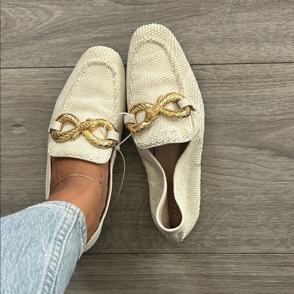 SCHUTZ Cream Loafers with Gold Accent - Picture 1 of 9